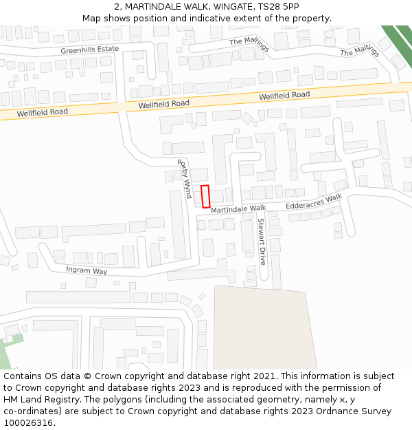 2, MARTINDALE WALK, WINGATE, TS28 5PP: Location map and indicative extent of plot