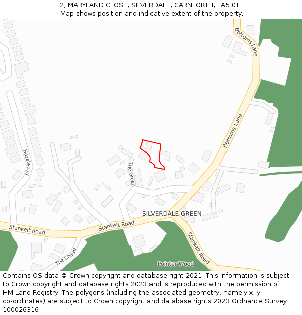 2, MARYLAND CLOSE, SILVERDALE, CARNFORTH, LA5 0TL: Location map and indicative extent of plot