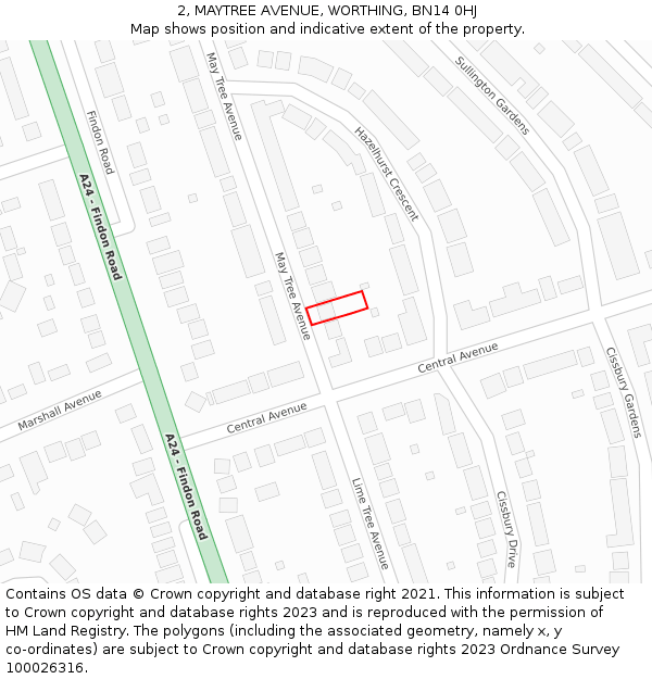 2, MAYTREE AVENUE, WORTHING, BN14 0HJ: Location map and indicative extent of plot