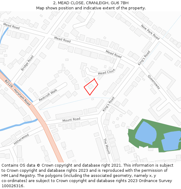 2, MEAD CLOSE, CRANLEIGH, GU6 7BH: Location map and indicative extent of plot