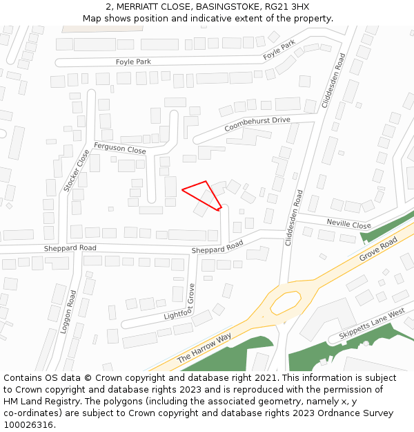 2, MERRIATT CLOSE, BASINGSTOKE, RG21 3HX: Location map and indicative extent of plot