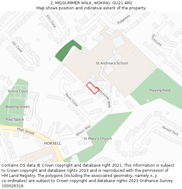 2, MIDSUMMER WALK, WOKING, GU21 4RG: Location map and indicative extent of plot