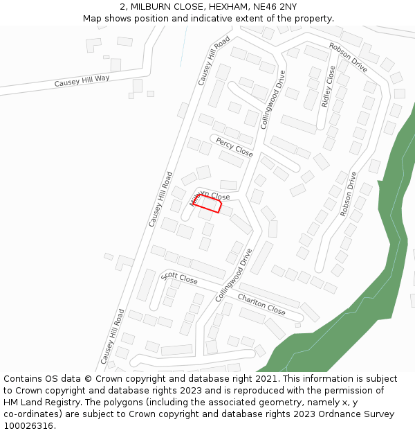 2, MILBURN CLOSE, HEXHAM, NE46 2NY: Location map and indicative extent of plot