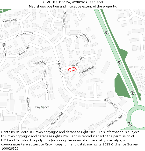 2, MILLFIELD VIEW, WORKSOP, S80 3QB: Location map and indicative extent of plot