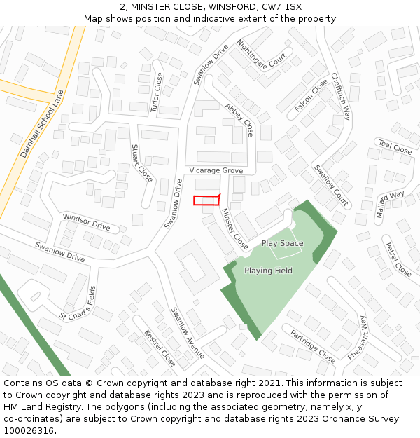 2, MINSTER CLOSE, WINSFORD, CW7 1SX: Location map and indicative extent of plot