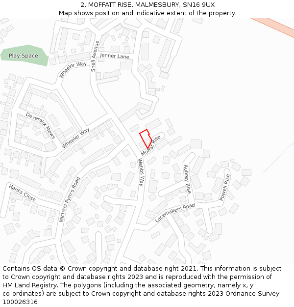 2, MOFFATT RISE, MALMESBURY, SN16 9UX: Location map and indicative extent of plot