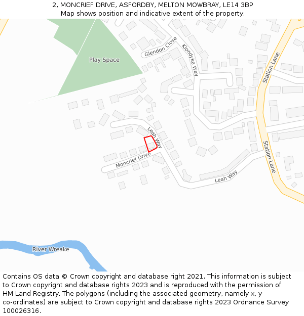 2, MONCRIEF DRIVE, ASFORDBY, MELTON MOWBRAY, LE14 3BP: Location map and indicative extent of plot