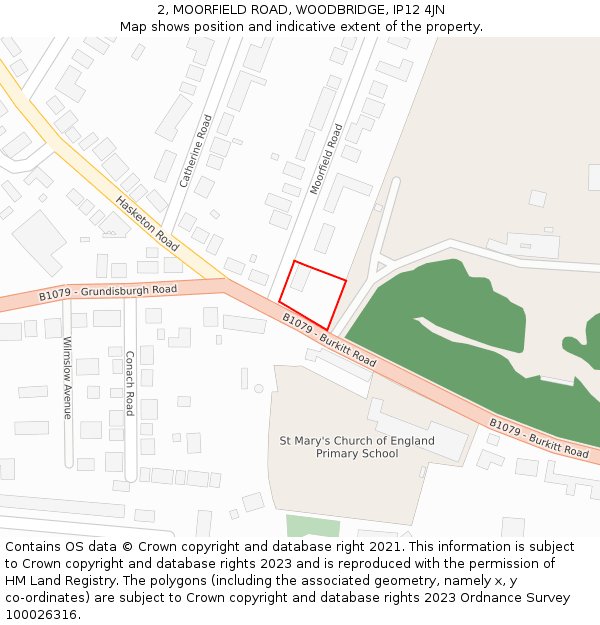 2, MOORFIELD ROAD, WOODBRIDGE, IP12 4JN: Location map and indicative extent of plot