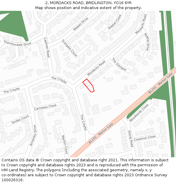 2, MORDACKS ROAD, BRIDLINGTON, YO16 6YR: Location map and indicative extent of plot