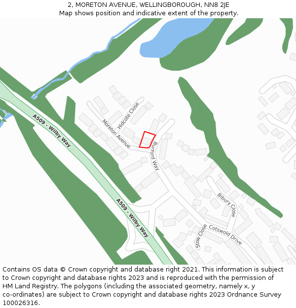 2, MORETON AVENUE, WELLINGBOROUGH, NN8 2JE: Location map and indicative extent of plot