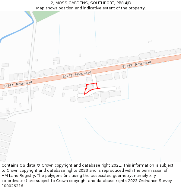 2, MOSS GARDENS, SOUTHPORT, PR8 4JD: Location map and indicative extent of plot