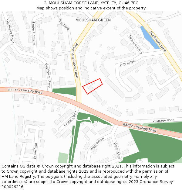 2, MOULSHAM COPSE LANE, YATELEY, GU46 7RG: Location map and indicative extent of plot