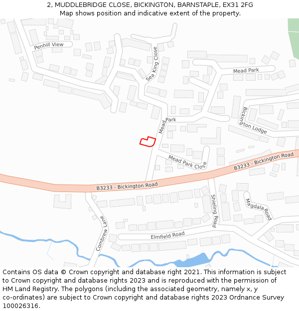 2, MUDDLEBRIDGE CLOSE, BICKINGTON, BARNSTAPLE, EX31 2FG: Location map and indicative extent of plot
