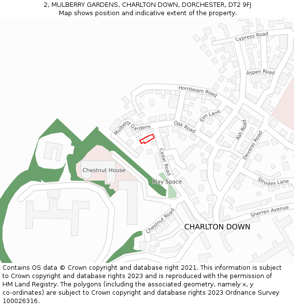 2, MULBERRY GARDENS, CHARLTON DOWN, DORCHESTER, DT2 9FJ: Location map and indicative extent of plot