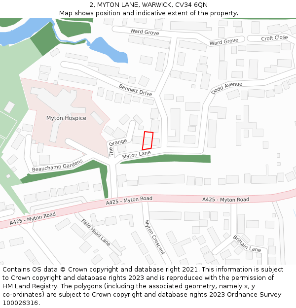 2, MYTON LANE, WARWICK, CV34 6QN: Location map and indicative extent of plot