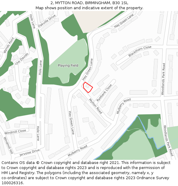 2, MYTTON ROAD, BIRMINGHAM, B30 1SL: Location map and indicative extent of plot