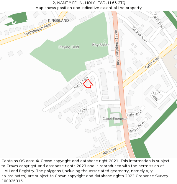 2, NANT Y FELIN, HOLYHEAD, LL65 2TQ: Location map and indicative extent of plot