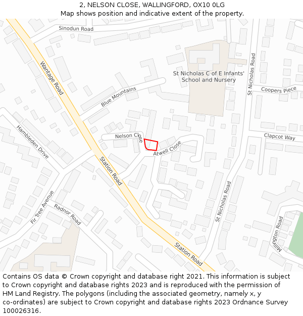 2, NELSON CLOSE, WALLINGFORD, OX10 0LG: Location map and indicative extent of plot