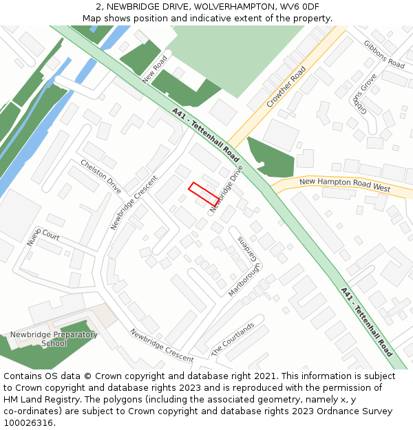 2, NEWBRIDGE DRIVE, WOLVERHAMPTON, WV6 0DF: Location map and indicative extent of plot