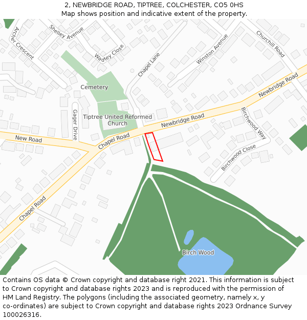 2, NEWBRIDGE ROAD, TIPTREE, COLCHESTER, CO5 0HS: Location map and indicative extent of plot