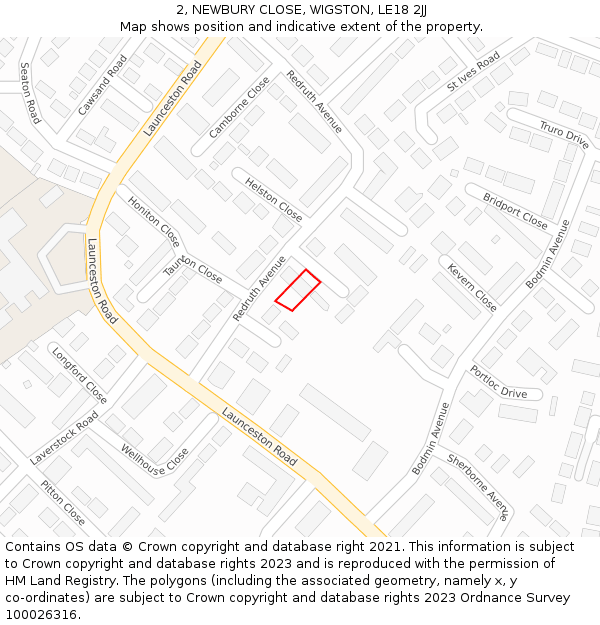 2, NEWBURY CLOSE, WIGSTON, LE18 2JJ: Location map and indicative extent of plot