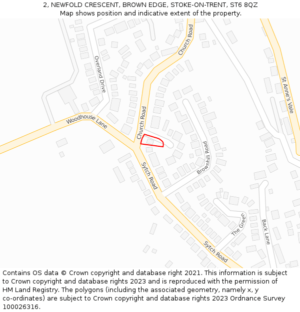 2, NEWFOLD CRESCENT, BROWN EDGE, STOKE-ON-TRENT, ST6 8QZ: Location map and indicative extent of plot