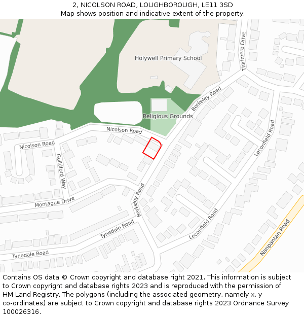 2, NICOLSON ROAD, LOUGHBOROUGH, LE11 3SD: Location map and indicative extent of plot