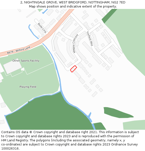 2, NIGHTINGALE GROVE, WEST BRIDGFORD, NOTTINGHAM, NG2 7ED: Location map and indicative extent of plot