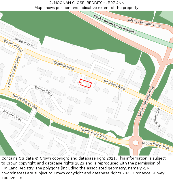 2, NOONAN CLOSE, REDDITCH, B97 4NN: Location map and indicative extent of plot