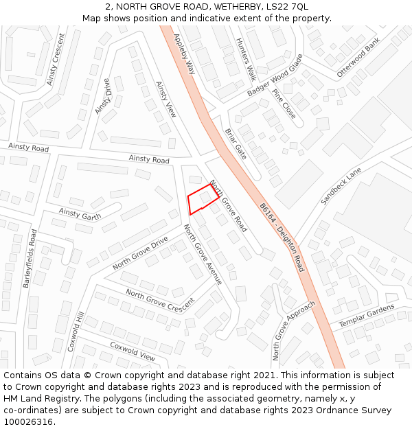2, NORTH GROVE ROAD, WETHERBY, LS22 7QL: Location map and indicative extent of plot