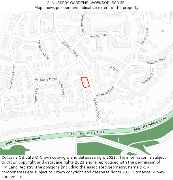 2, NURSERY GARDENS, WORKSOP, S80 3EL: Location map and indicative extent of plot