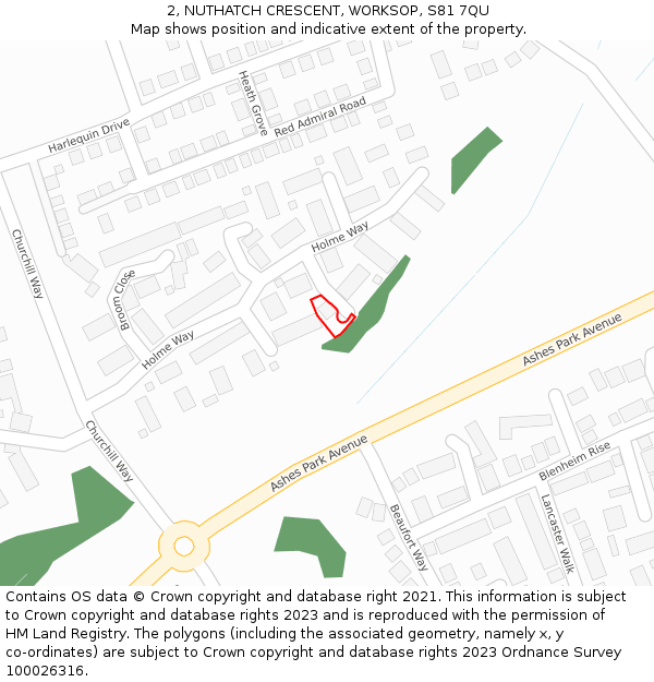 2, NUTHATCH CRESCENT, WORKSOP, S81 7QU: Location map and indicative extent of plot