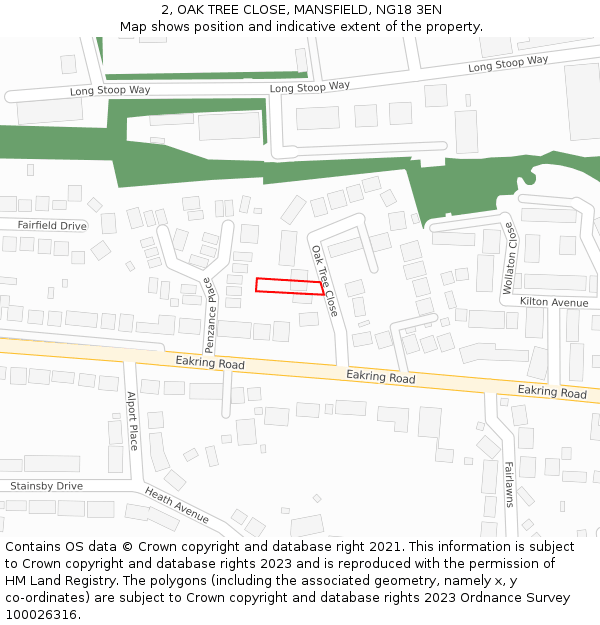 2, OAK TREE CLOSE, MANSFIELD, NG18 3EN: Location map and indicative extent of plot