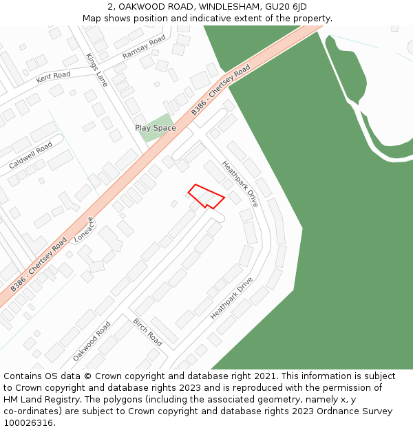 2, OAKWOOD ROAD, WINDLESHAM, GU20 6JD: Location map and indicative extent of plot