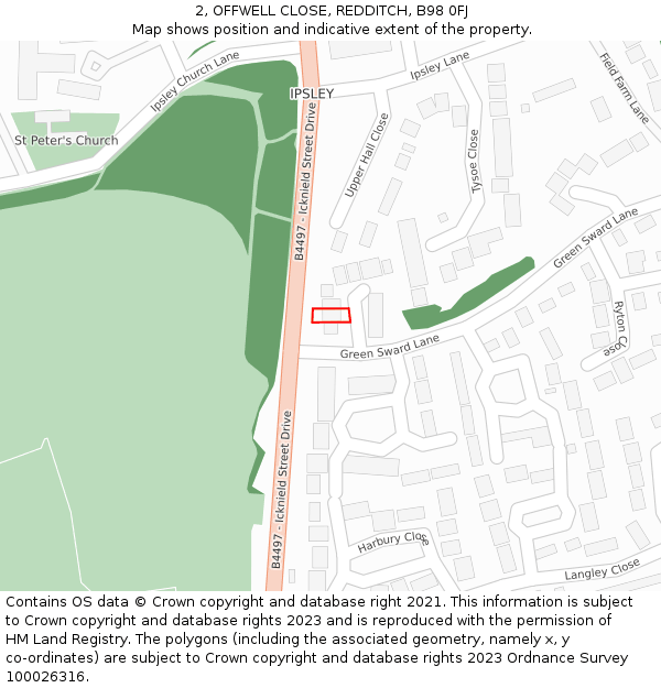 2, OFFWELL CLOSE, REDDITCH, B98 0FJ: Location map and indicative extent of plot