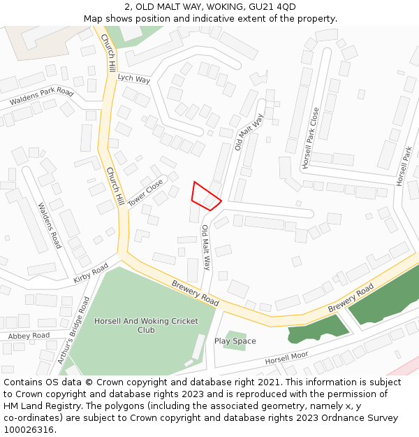 2, OLD MALT WAY, WOKING, GU21 4QD: Location map and indicative extent of plot