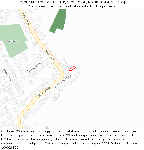 2, OLD MISSION FORGE WALK, NEWTHORPE, NOTTINGHAM, NG16 2YJ: Location map and indicative extent of plot