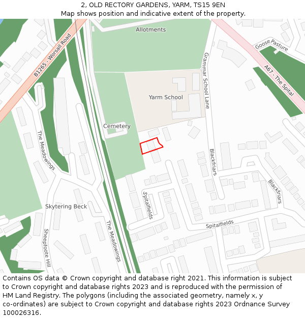 2, OLD RECTORY GARDENS, YARM, TS15 9EN: Location map and indicative extent of plot