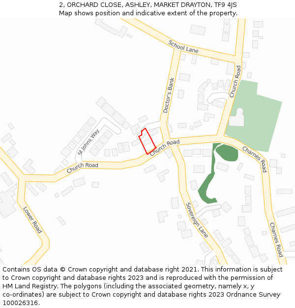 2, ORCHARD CLOSE, ASHLEY, MARKET DRAYTON, TF9 4JS: Location map and indicative extent of plot