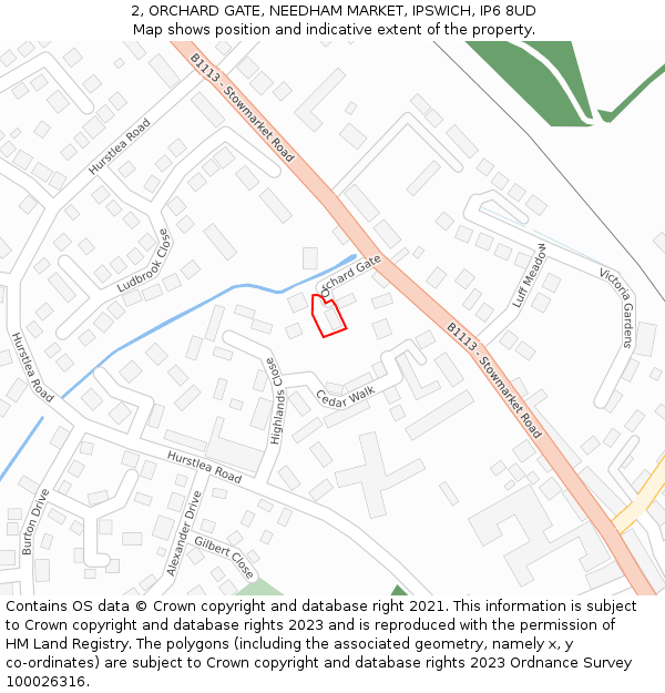 2, ORCHARD GATE, NEEDHAM MARKET, IPSWICH, IP6 8UD: Location map and indicative extent of plot