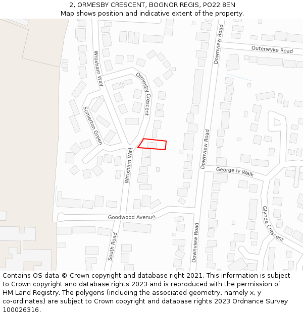 2, ORMESBY CRESCENT, BOGNOR REGIS, PO22 8EN: Location map and indicative extent of plot