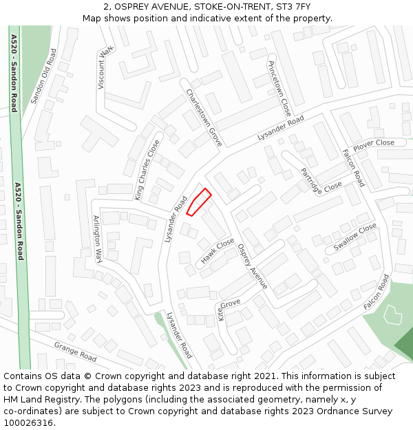 2, OSPREY AVENUE, STOKE-ON-TRENT, ST3 7FY: Location map and indicative extent of plot