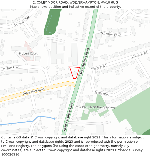 2, OXLEY MOOR ROAD, WOLVERHAMPTON, WV10 6UG: Location map and indicative extent of plot
