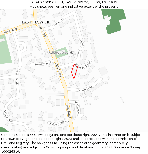 2, PADDOCK GREEN, EAST KESWICK, LEEDS, LS17 9BS: Location map and indicative extent of plot