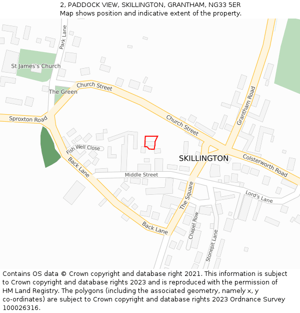 2, PADDOCK VIEW, SKILLINGTON, GRANTHAM, NG33 5ER: Location map and indicative extent of plot