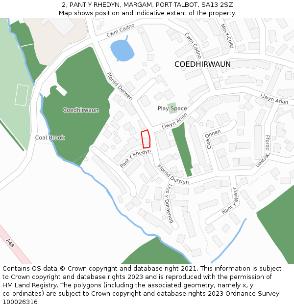 2, PANT Y RHEDYN, MARGAM, PORT TALBOT, SA13 2SZ: Location map and indicative extent of plot