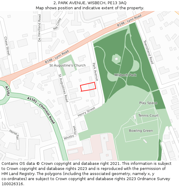 2, PARK AVENUE, WISBECH, PE13 3AQ: Location map and indicative extent of plot