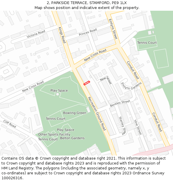 2, PARKSIDE TERRACE, STAMFORD, PE9 1LX: Location map and indicative extent of plot