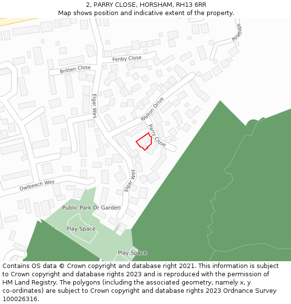 2, PARRY CLOSE, HORSHAM, RH13 6RR: Location map and indicative extent of plot