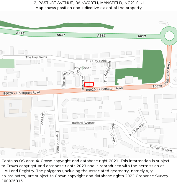 2, PASTURE AVENUE, RAINWORTH, MANSFIELD, NG21 0LU: Location map and indicative extent of plot